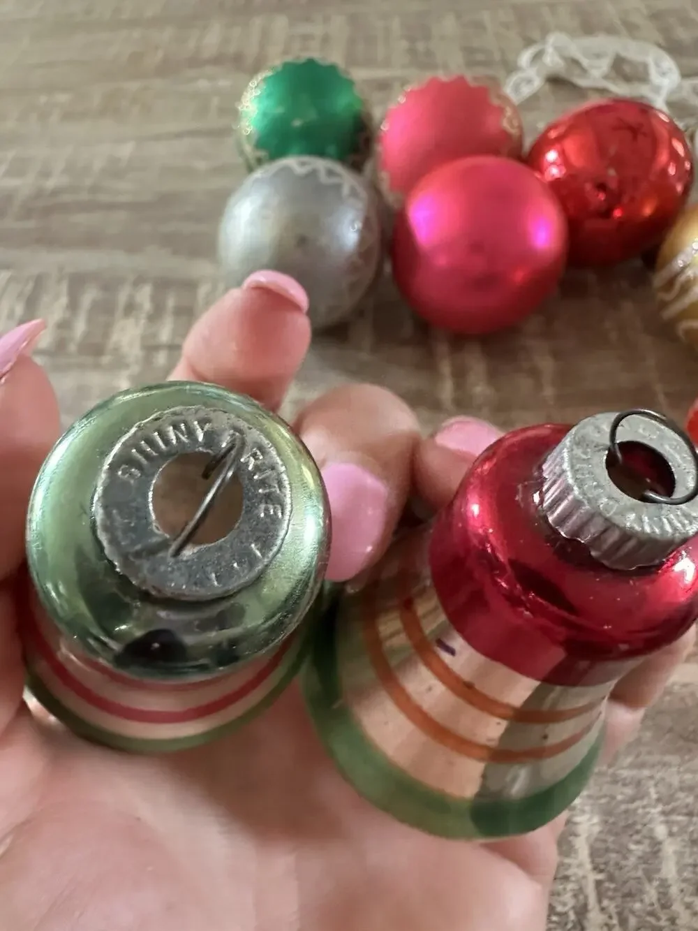 Lot of 10 Vintage Shiny Brites Made in the USA, Mercury Glass Ornaments